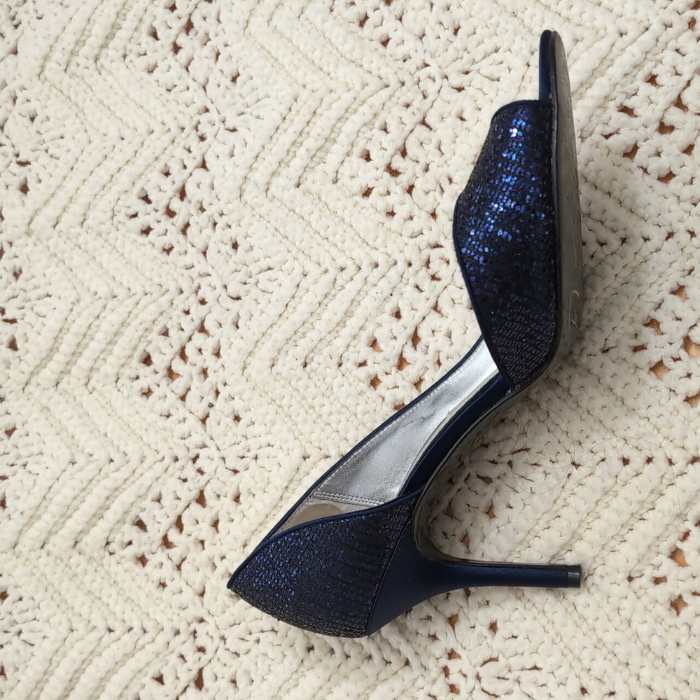 Nina Women's Sparkling Navy Peep Toe Heels - Picture 6 of 11
